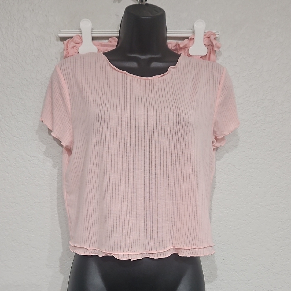 Anthropologie | Women's Pink Ribbed Cap Sleeves Loungewear Pajama Short Set Sz S